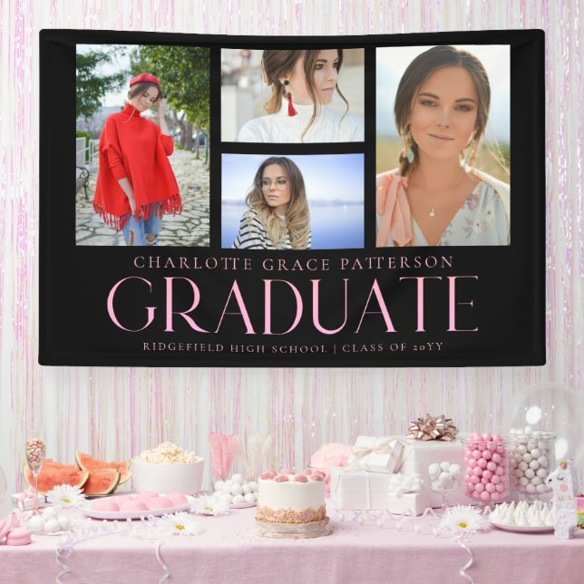 Simple Script Multi Photo Graduation Announcement  Banner (Party)