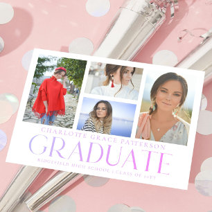 Simple Script Multi Photo Graduation Announcement  Postcard