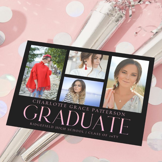 Simple Script Multi Photo Graduation Announcement Postcard (Creator Uploaded)