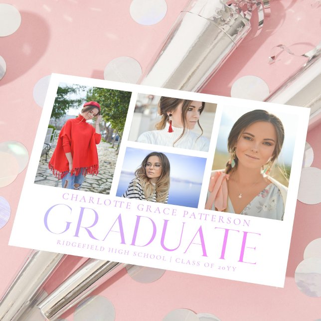 Simple Script Multi Photo Graduation Announcement  Postcard (Creator Uploaded)