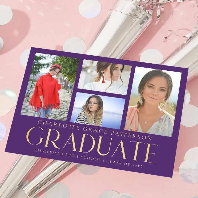 Simple Script Multi Photo Graduation Announcement  Postcard (Creator Uploaded)