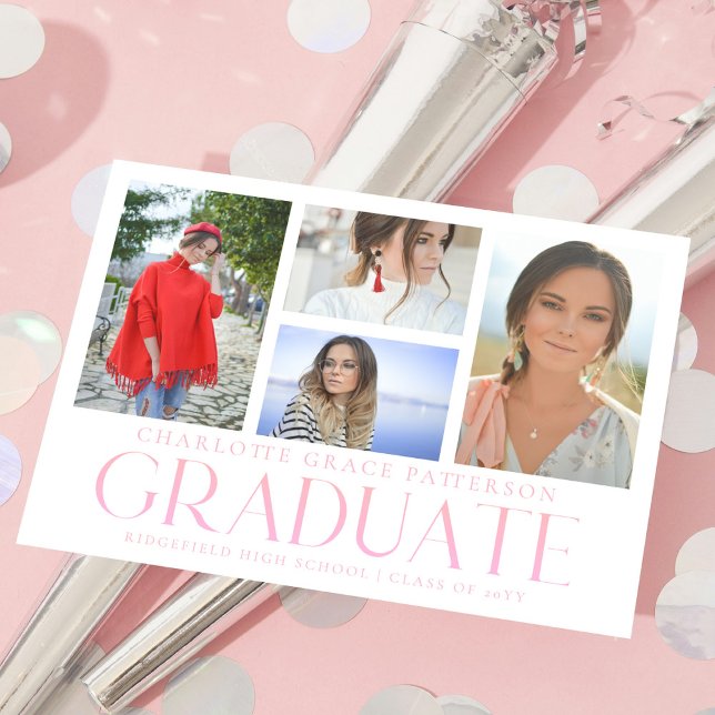 Simple Script Multi Photo Graduation Announcement Postcard (Creator Uploaded)
