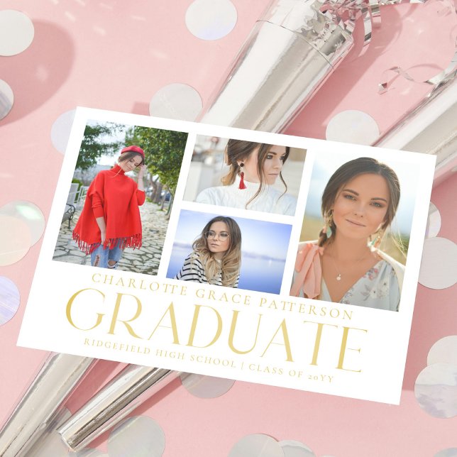 Simple Script Multi Photo Graduation Announcement  Postcard (Creator Uploaded)
