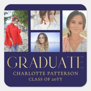 Simple Script Multi Photo Graduation Announcement Square Sticker