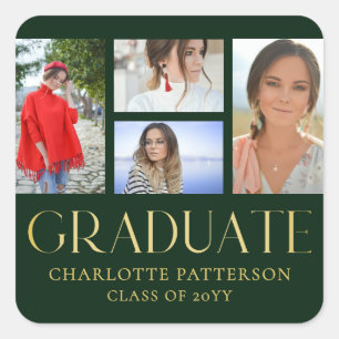 Simple Script Multi Photo Graduation Announcement Square Sticker