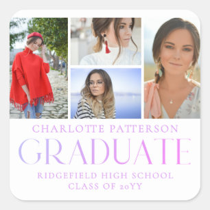 Simple Script Multi Photo Graduation Announcement Square Sticker