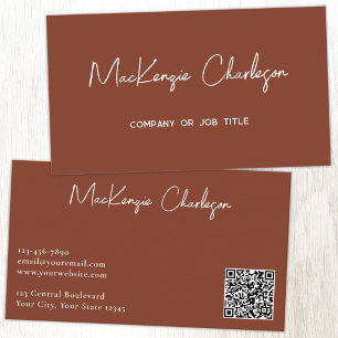 Simple Script Name and Text QR Code Terracotta Business Card