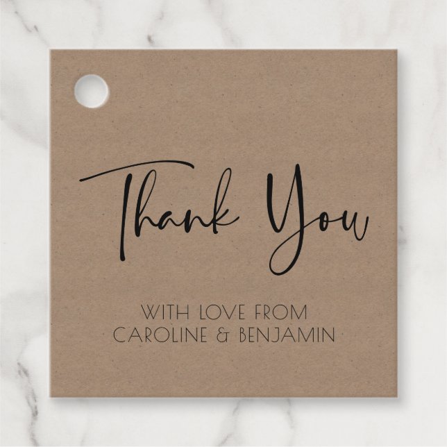 Simple Script Name Brown Kraft Paper Thank You  Favour Tags (Front)