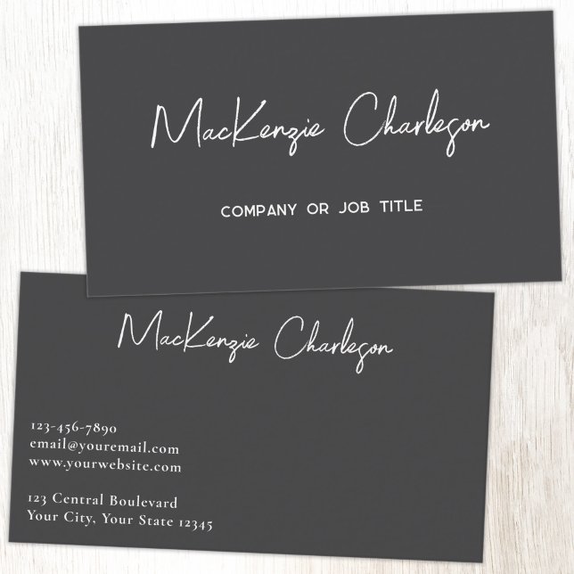 Simple Script Name Modern Slate Grey Business Card (Simple modern minimalist script professional business card design slate gray)