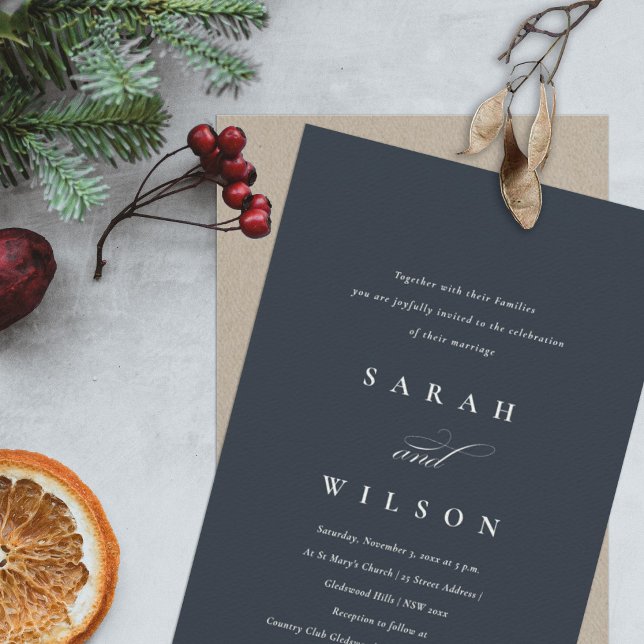 Simple Script Navy Black Kraft Wedding Invite (Creator Uploaded)