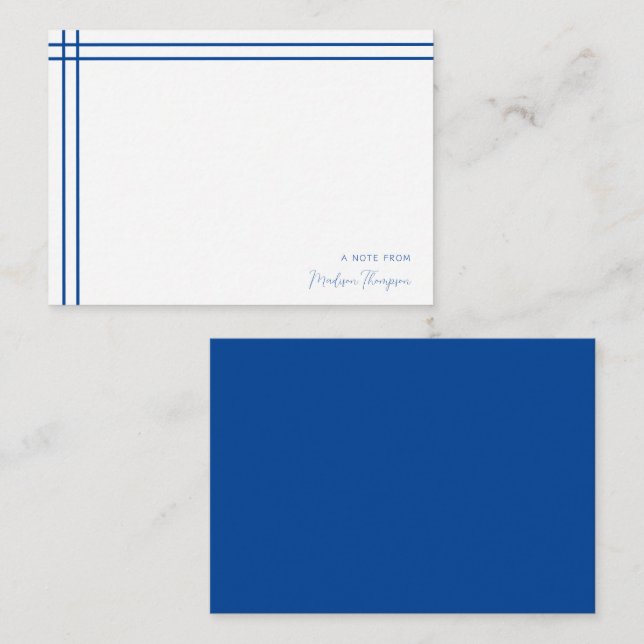 Simple Script Navy Blue 2 Side Double Border Card (Front/Back)