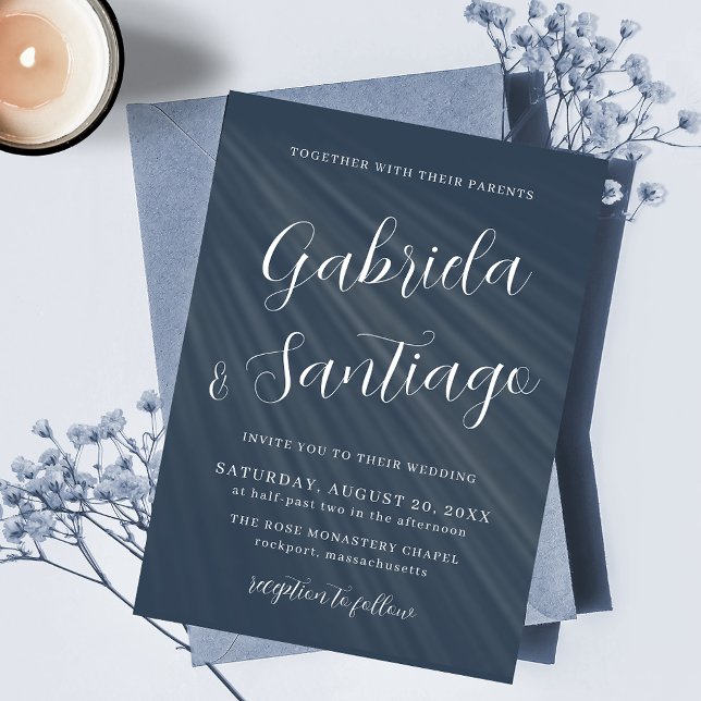 Simple Script Navy Blue White Wedding Invitation (Creator Uploaded)