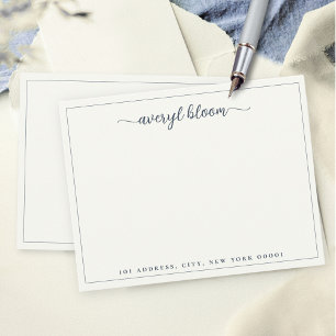 Simple Script Navy Border Personalised Stationery Card