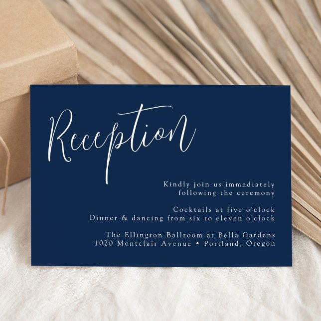 Simple Script Navy Wedding Reception Enclosure Card (Creator Uploaded)