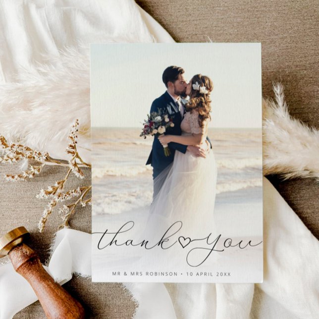 simple script newlyweds wedding photo thank you card (Creator Uploaded)
