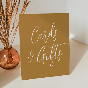 Simple Script Ochre Wedding Cards and Gifts Pedestal Sign