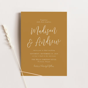 Simple Script Ochre Wedding Invitation