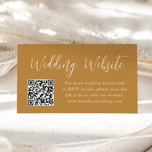 Simple Script Ochre Wedding Website QR Code Enclosure Card