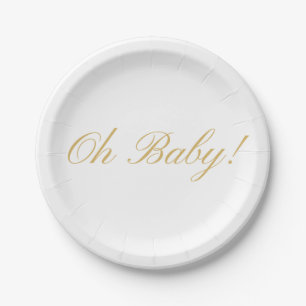 Simple Script Oh Baby  Baby Shower  Paper Plate