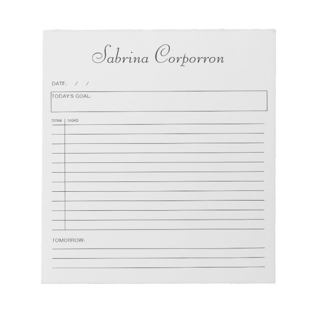 Simple Script Personalised Grey To Do List Notepad (Front)