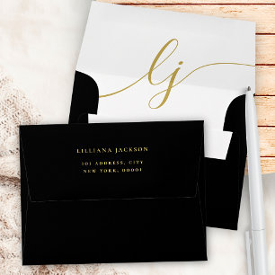 Simple Script Personalised Stationery Black Gold Envelope