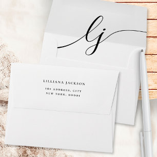 Simple Script Personalised Stationery Black White Envelope