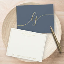 Simple Script Personalised Stationery Navy & Gold