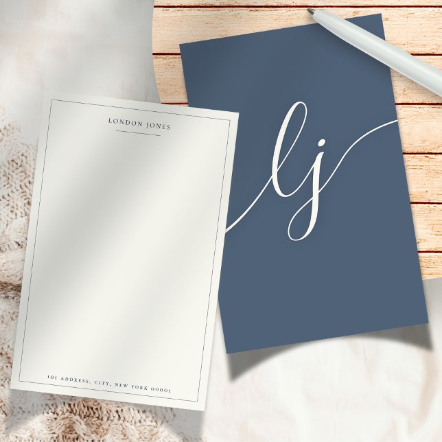 Simple Script Personalised Stationery Navy Ivory (Creator Uploaded)