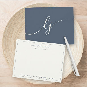 Simple Script Personalised Stationery Navy & Ivory Card