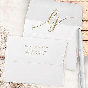 Simple Script Personalised Stationery White Gold Envelope