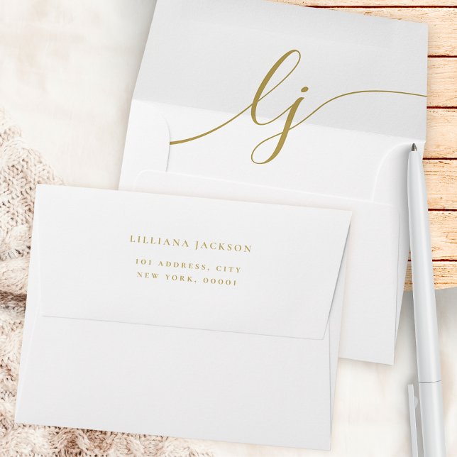 Simple Script Personalised Stationery White Gold Envelope (Creator Uploaded)