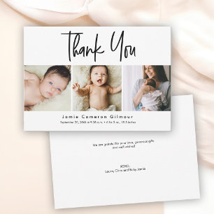 Simple Script Photo Collage Baby Thank You Card