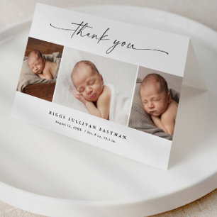 Simple Script Photo Collage Baby Thank You Card