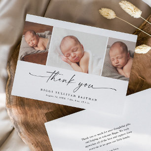 Simple Script Photo Collage Baby Thank You Card