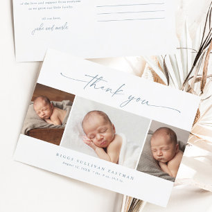 Simple Script Photo Collage Baby Thank You Postcard