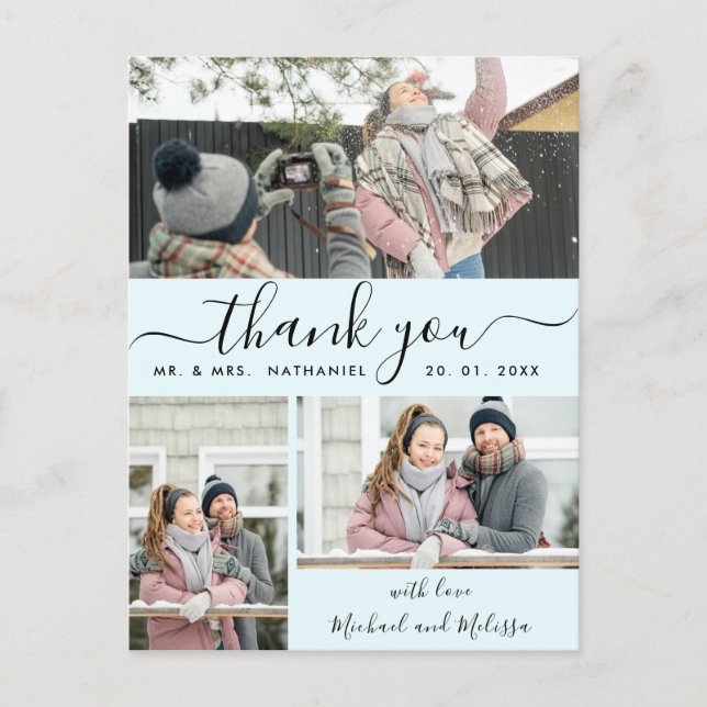 Simple Script Photo Collage Wedding Thank You Post Postcard (Front)