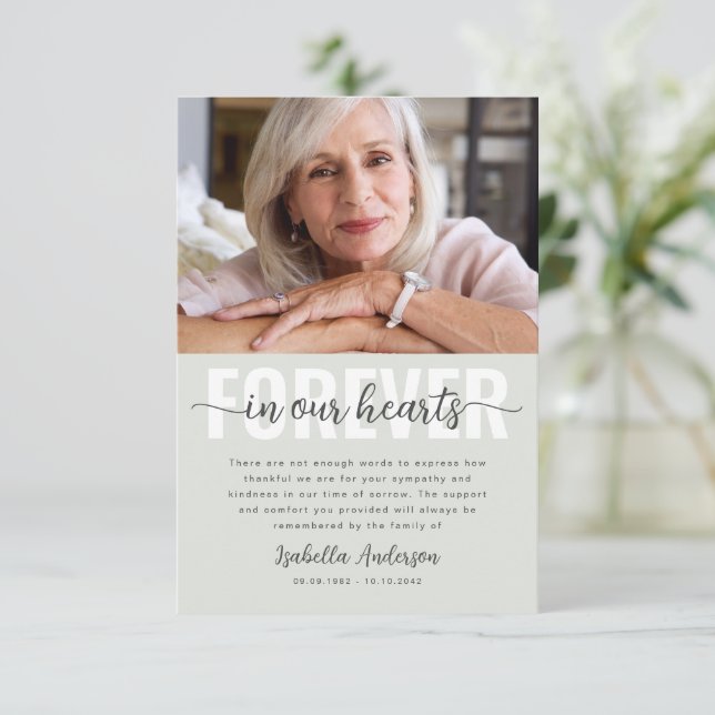 Simple Script Photo Funeral Thank You Card (Standing Front)