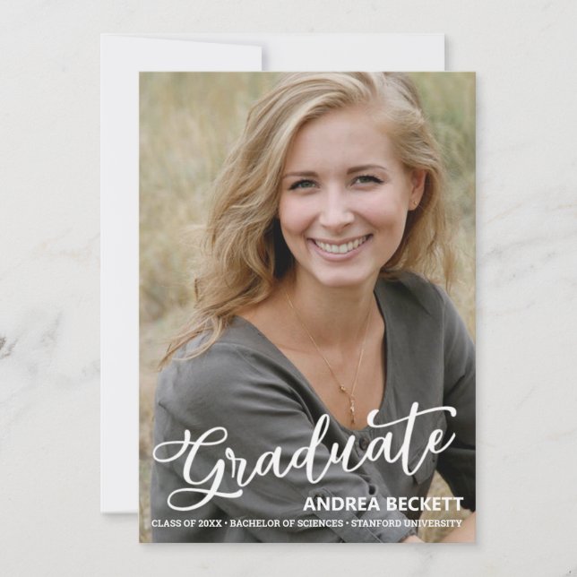 Simple Script Photo Graduation Announcement (Front)