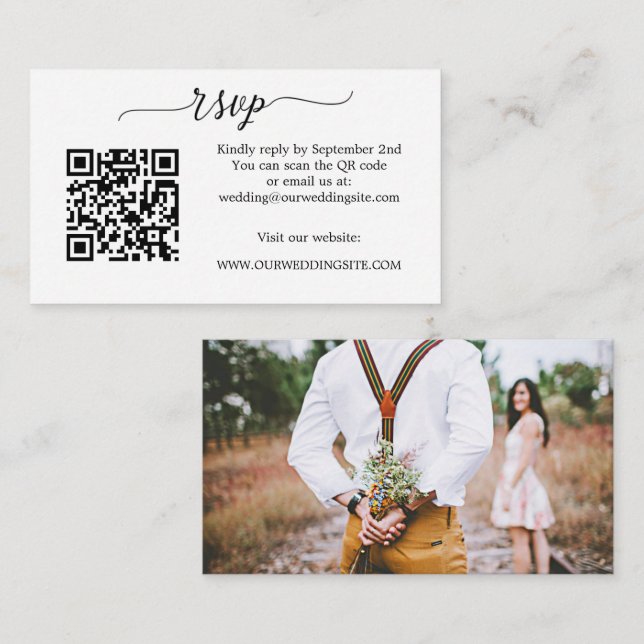 Simple Script Photo QR Code Wedding RSVP Enclosure Card (Front/Back)