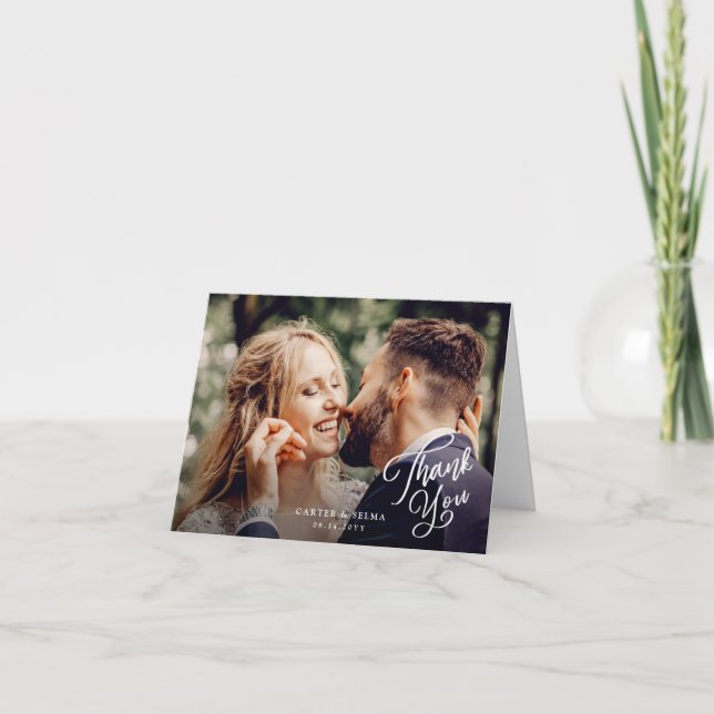 Simple Script Photo Wedding Thank You Card (Front)