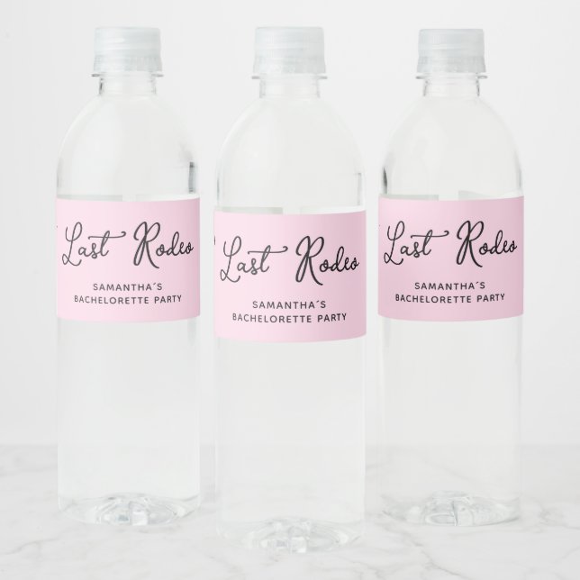 Simple Script Pink Last Rodeo Bachelorette Party Water Bottle Label (Bottles)