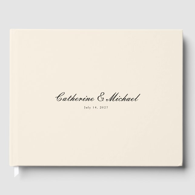Simple Script Pretty Cream Wedding Guest Book (Front)