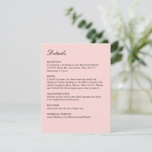 Simple Script Pretty Pink Wedding Vertical Enclosure Card