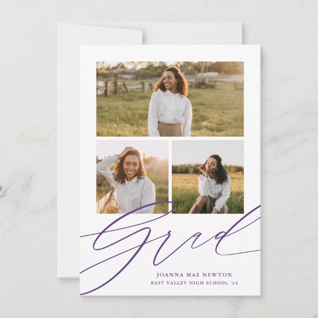 Simple Script Purple Photo Graduation Announcement (Front)