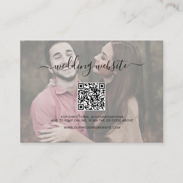 Simple Script QR Code Photo Wedding Website Enclosure Card (Front)