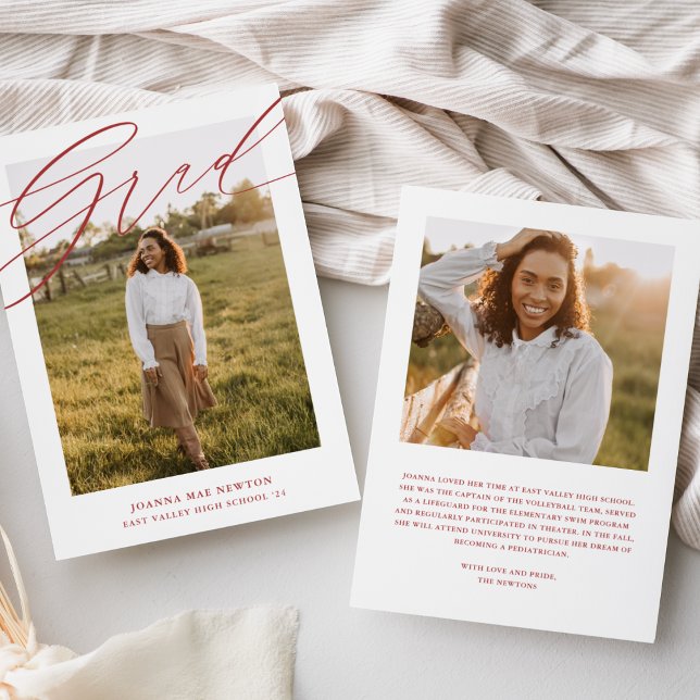 Simple Script Red Photo Graduation Announcement (Creator Uploaded)