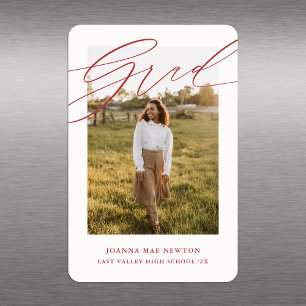 Simple Script Red Photo Graduation Announcement Magnet