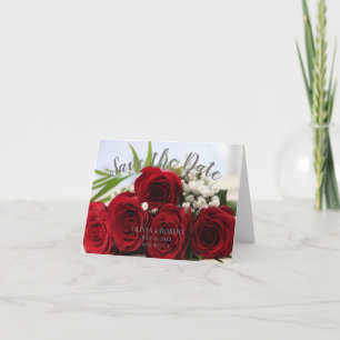 Simple script – red roses Save the Date Card
