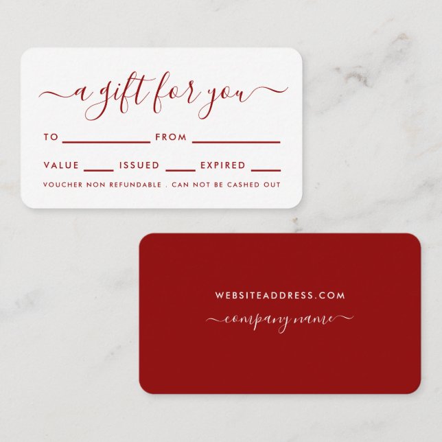 Simple Script - Red & White Gift Certificate Cards (Front/Back)