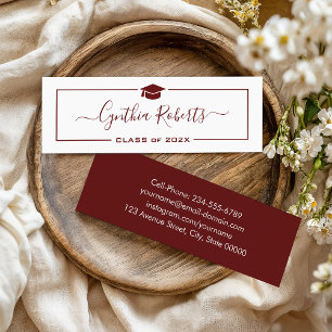 Simple Script Red White Graduate Graduation Mini Business Card